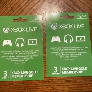 XBOX Live 3 month Membership cards (two)